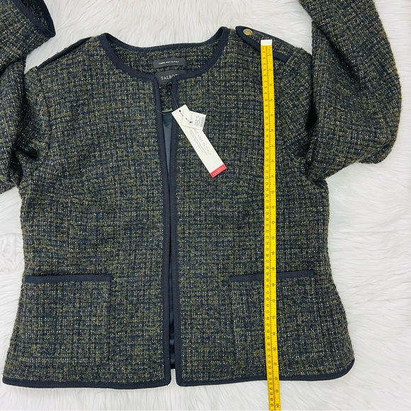 NWT Talbots Wool/Alpaca/Metallic Blend Blazer Olive/Navy Blue Fabric Knit Italy - Picture 14 of 15